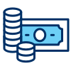Icon illustration of a stack of coins and a dollar bill
